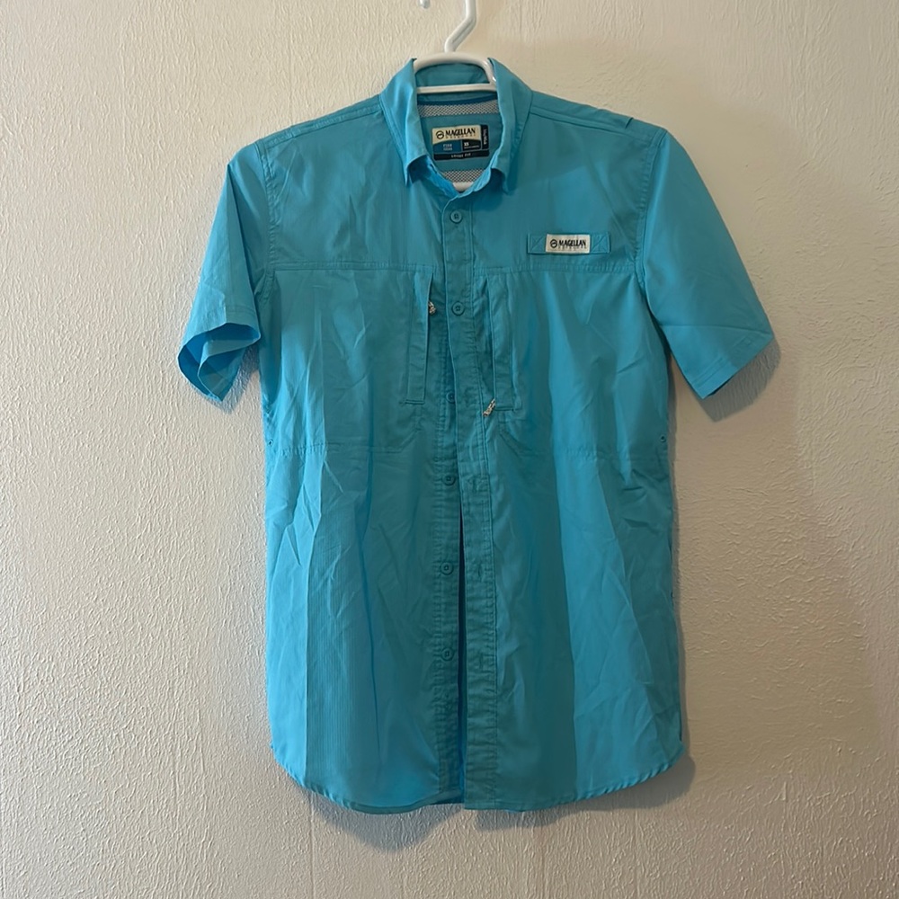 Extra small loose, fit, Magellan, fish gear, shirt, short sleeve sky, blue